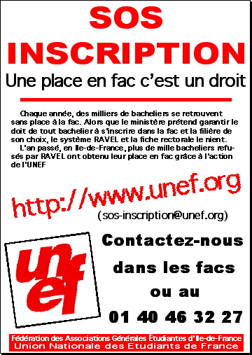 SOS Inscription, juillet 2000